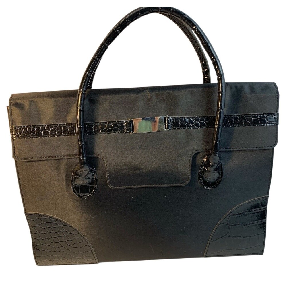 File Bag Black Snap Closure Compartments Tabs Continental Accessory Co Satchel